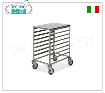 Chariot porte-plaques à pizza et pâtisserie pour 8 plateaux 60 x 40 cm avec plan de travail