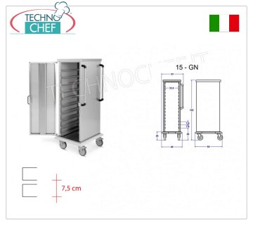 Chariot neutre pour 15 plateaux ou grilles Gastronorme 1/1 - Guides en C - Pas 7,5 cm