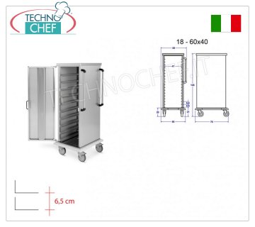 Chariot meuble neutre pour 18 plateaux à pizza/pâtisserie 60x40 cm - Guides en L - Pas 6,5 cm