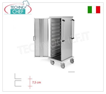 Chariot armoire neutre pour 15 plateaux ou grilles Gastronorme 2/1 - Guides en C - Pas 7,5 cm