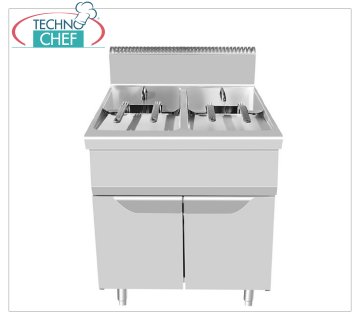BERTOS - FRITEUSE À GAZ sur ARMOIRE, 2 CUVES de 21+21 lt, Kw.17+17