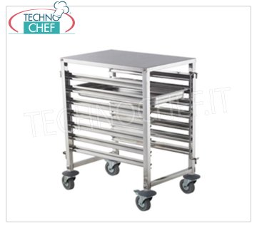 Chariot à plateaux en acier inoxydable pour 7 plateaux GN 1/1, mod.TT7GN11Z