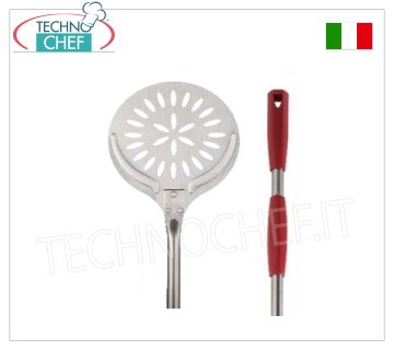 Pelle à pizza ronde perforée en inox, diamètre 24 cm, avec manche coulissant