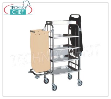 Chariot à linge avec 4 étagères, porte-objets, 1 sac à linge, 1 support sac poubelle