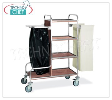Chariot à linge, 4 étagères, 2 supports de sacs, roues élastiques, 2 freinées