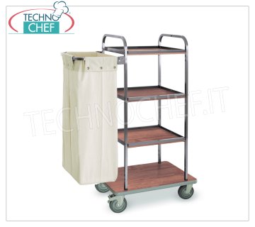 Chariot à linge, 4 étagères, sac à linge, 2 roues freinées