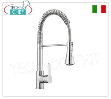 Mitigeur monotrou H 445 mm, avec bec orientable et douchette double jet