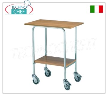 Chariot guéridon avec montants en acier inoxydable, étagères en mélamine et 2 roues freinées, dim.mm 700x450x800h