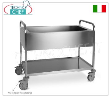 Chariot en acier inoxydable pour la collecte séparée des déchets, réservoir étanche plus robinet, 1 étagère de service dim.mm.1170x630x940h