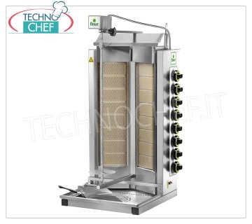 GYROS À GAZ avec 8+8 BRÛLEURS, tige de cuisson de 670 mm de hauteur