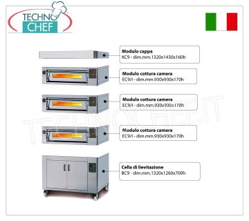 Four à pizza électrique modulaire, ligne EURO CLASSIC, chambre pour 9 pizzas de 93x93 cm, entièrement en matériau réfractaire