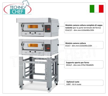 Four à pizza à gaz pour 4 pizzas de 300 mm, chambre 610x640 mm