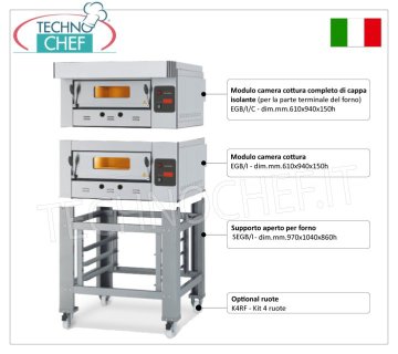 Four à pizza à gaz pour 6 pizzas de 300 mm, chambre 610x940 mm