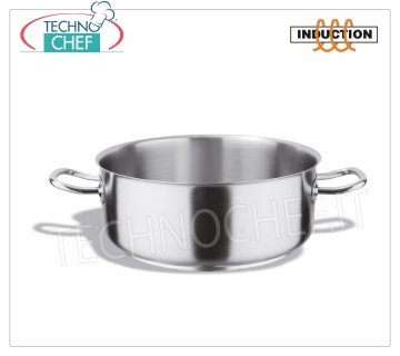 Technochef - Casserole basse en acier inoxydable à 2 poignées, professionnelle pour induction Faitout bas avec 2 poignées en acier inoxydable, capacité 1,5 litre, également adapté aux plaques à induction, diam. cm.16 x 7,5h