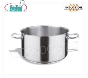 Technochef - Cocotte haute professionnelle en inox pour INDUCTION, fond 3 couches Casserole haute 2 poignées en acier inoxydable, capacité 2,1 litres, convient également aux plaques à induction, diam. 16 x 11 h cm