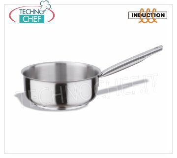 Technochef - Poignée Low Casserole Inox 1, Professionnel pour Induction Faitout bas avec 1 poignée en acier inoxydable, capacité 1,5 litres, convient également aux plaques à induction, diam. cm.16 x 7,5h