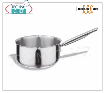 Technochef - Faitout en acier inoxydable avec becs, 1 poignée, Professionnel pour induction Casserole en acier inoxydable avec becs verseurs, capacité 1,5 litre, également adaptée aux plaques à induction, diam.cm.16 x 7,5h