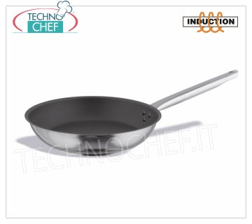 Technochef - Poêle à frire Poignée anti-adhésive Inox 1, professionnelle pour induction Poêle antiadhésive en acier inoxydable avec 1 poignée, également adaptée aux plaques à induction, diam.cm.18 x 3,5h