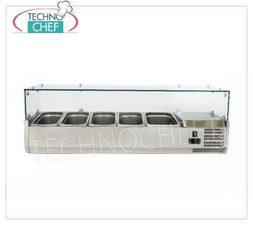 Vitrine ingrédients pour pizza, réfrigérée, longueur 140 cm, pour 4 bacs GN 1/3 + 1 bac GN 1/2