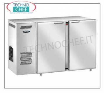 Retour comptoir réfrigérateur pour les bars multifonction réfrigérée avant compteur, deux portes pleines en acier inoxydable, ventilée, temp. + 2 ° à + 8 °, V 230/1, 3,81 kW, dim. 1240x540x850h mm.