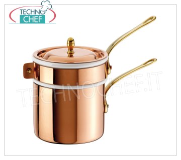 Technochef - Bain-marie en CUIVRE Étamé intérieurement avec tasse en porcelaine CUIVRE bain marie avec tasse en porcelaine, intérieur étamé, série 15400, diamètre 160 mm, hauteur 170 mm.