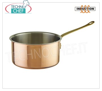 Technochef - TRIPLE LAYER COPPER Casserole haute, INOX interne, 1 poignée, pour INDUCTION Faitout haut en TRIPLE LAYER COPPER 1 poignée, intérieur en acier inoxydable, série 15500, adapté aux PLAQUES D'INDUCTION, capacité 1,6 litres, diamètre 160 mm, hauteur 80 mm.