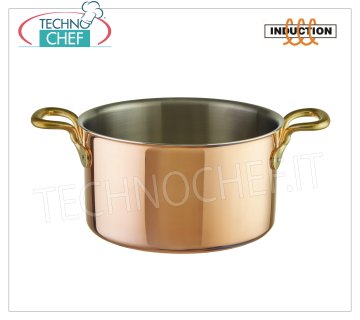 Technochef - TRIPLE LAYER COPPER Casserole haute, INOX interne, 2 poignées, pour INDUCTION Faitout haut en TRIPLE LAYER COPPER 2 poignées, intérieur en acier inoxydable, série 15500, adapté aux PLAQUES D'INDUCTION, capacité 1,6 litres, diamètre 160 mm, hauteur 80 mm.