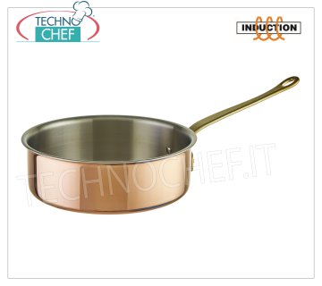 Technochef - TRIPLE LAYER COPPER Casserole basse, INOX interne, 1 poignée, pour INDUCTION Faitout bas en TRIPLE LAYER COPPER 1 poignée, acier inoxydable interne, série 15500, adapté aux PLAQUES D'INDUCTION, capacité lt.2,2, diamètre 200 mm, hauteur 70 mm.