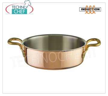 Technochef - Faitout bas TRIPLE LAYER COPPER, INOX interne, 2 poignées, pour INDUCTION Faitout bas en CUIVRE TRIPLE LAYER 2 poignées, INOX interne, Série 15500, adapté aux PLAQUES D'INDUCTION, capacité lt.2,2, diamètre 200 mm, hauteur 70 mm.