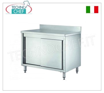 Table armoire inox à portes coulissantes et dosseret profondeur 70 cm