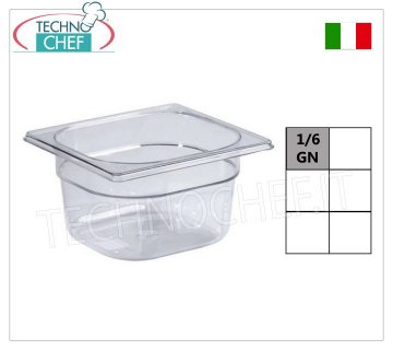 Bacs Gastronorm GN 1/6 en polycarbonate, dimensions 176x162 mm