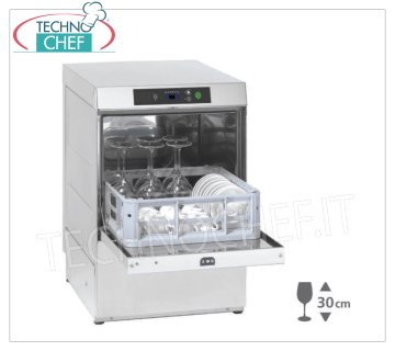 Lave-verres électronique, panier carré cm 40x40, double distributeur, hauteur utile max 30 cm