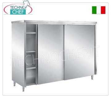 Meuble à vaisselle en inox 304 avec portes coulissantes et 3 étagères intermédiaires, Profondeur 70 cm - Hauteur 200 cm