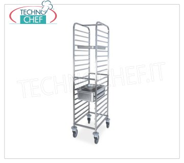 TECHNOCHEF - CHARIOT EN ACIER INOXYDABLE pour 18 PLATEAUX GN 1/1, Mod.2071 CHARIOT A CORDES EN ACIER INOXYDABLE avec guides anti-basculement en '' C '' pour 18 plateaux GN 1/1 (mm 530x325), dim. Mm.440x600x1760h