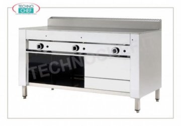 Cuisinière à gaz piadina avec PLAQUE EN CHROME SATINÉ, version compartiment ouvert Cuisinière piadina à gaz, version avec compartiment ouvert, plaque 600x600 chrome satiné pour 4 piadinas, puissance thermique 6,7 kw, dim. extérieur mm 650x730x960h