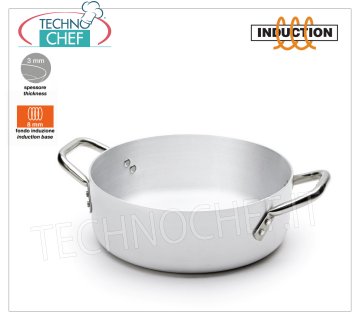 Technochef - BAS CASSEROLE 2 poignées en aluminium blanc pour INDUCTION CASSEROLE BAS avec 2 poignées en ALUMINIUM PUR Epaisseur 3 mm, avec FOND pour INDUCTION 8 mm, diamètre 200 mm, diamètre induction 145 mm, hauteur 70 mm, capacité 2,5 litres.