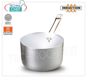 Technochef - Poignée HIGH CASSEROLE 1 en Aluminium Blanc pour INDUCTION CASSEROLE HAUT avec 1 poignée en ALUMINIUM PUR Epaisseur 3 mm, avec FOND pour INDUCTION 8 mm, diamètre 160 mm, diamètre induction 110 mm, hauteur 80 mm, capacité 1,5 lt.