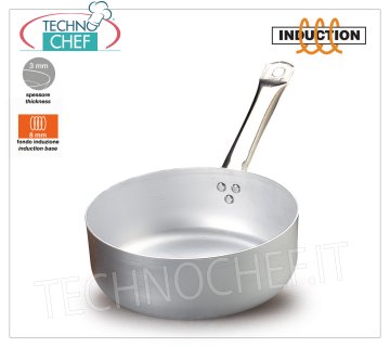 Technochef - Poignée LOW CASSEROLE 1 en Aluminium Blanc pour INDUCTION CASSEROLE BAS avec 1 poignée en ALUMINIUM PUR Epaisseur 3 mm, avec FOND pour INDUCTION 8 mm, diamètre 200 mm, diamètre induction 145 mm, hauteur 70 mm, capacité 2,5 litres.