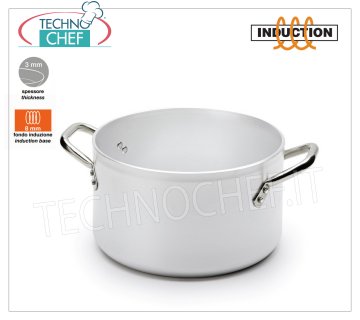 Technochef - HIGH CASSEROLE 2 poignées en aluminium blanc pour INDUCTION CASSEROLE HAUT avec 2 poignées en ALUMINIUM PUR Epaisseur 3 mm, avec FOND pour INDUCTION 8 mm, diamètre 200 mm, diamètre induction 145 mm, hauteur 115 mm, capacité 3,3 litres.