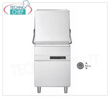Lave-vaisselle à capot électronique, panier 50x50 cm, double distributeur, hauteur utile max 42 cm, triphasé multi-puissance