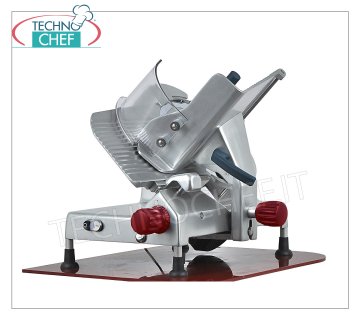 TECHNOCHEF - Trancheuse inclinée par gravité, transmission par engrenages, lame Ø 330 mm, Professionnelle Trancheuses à gravité en alliage d'aluminium avec transmission par engrenages, diamètre de la lame 330 mm, poids 38 Kg, dim. mm 680x560x610h