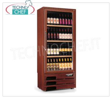 Technochef - Réfrigérateur VIN 1 Porte pour 80 Bouteilles, Ventilé, Temp. + 5 ° / + 16 ° C, Cave à vin en bois, 1 porte vitrée professionnelle, pour 80 bouteilles, ventilée, température + 5 ° / + 16 ° C, éclairage LED, V.230 / 1, Kw.0,65, poids 114 Kg, dim. mm.613x536x1922h