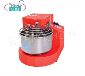 TECHNOCHEF - Pétrin à spirale avec bol en acier inoxydable de 7 litres, vitesse variable, Mod.3100 / MINIMA5 / MI Pétrin à spirale à tête fixe, réservoir en acier inoxydable de 7 litres, vitesse variable de 53 à 125 tr / min, disponible dans les couleurs suivantes: blanc, rouge, noir, V.230 / 1, Kw.0.37, Poids 36 Kg, dim.mm.350x480x370