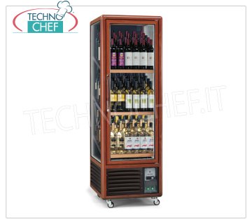 Technochef - Réfrigérateur à vin 1 porte pour 112 bouteilles, 3 températures + 5 ° / + 9 ° / + 18 ° C, Cave à vin en bois décoré Aluminium, pour 112 Bouteilles, Professionnel, 3 températures + 5 ° / + 9 ° / + 18 ° C, réfrigération ventilée, Éclairage LED, V.230 / 1, Kw.0,6, Poids 112 Kg, dim.mm.595x711x1810h