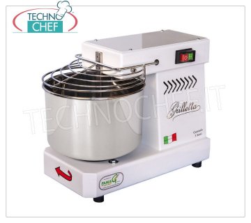 FAMAG - Grilletta, 5 Kg Professional Spiral Mixer Batteur à spirale FAMAG GRILLETTA avec tête et cuve fixe de 7 litres, capacité de pâte 5 Kg, V 230/1, kW 0,35, poids 27 Kg, dim. millimètre 450x250x350h