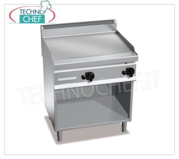 FRY TOP GAZ avec PLAQUE LISSE en MULTIPAN, sur CABINET, mod.G7FL8M-2 FRY TOP GAZ avec PLAQUE LISSE, BERTOS, Ligne MACROS 700, Série MULTIPAN, DOUBLE module sur COMPARTIMENT OUVERT avec ZONE DE CUISSON 795x500 mm, COMMANDES INDÉPENDANTES, puissance thermique Kw.13,8, Poids 88 Kg, dim.mm.800x700x900h