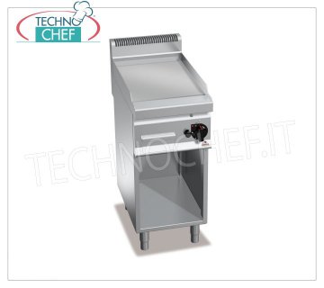 FRY TOP GAZ avec PLAQUE LISSE en MULTIPAN, sur ARMOIRE OUVERTE, mod.G7FL4M FRY TOP GAZ avec PLAQUE LISSE, Ligne BERTOS, MACROS 700, Série MULTIPAN, 1 module sur COMPARTIMENT OUVERT avec ZONE DE CUISSON mm 395x500, puissance thermique Kw.6,9, Poids 50 Kg, dim.mm.400x700x900h
