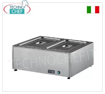 Technochef - TABLE ÉLECTRIQUE BAIN MARIE, Capacité 2 x GN 1/1, mod.358.A Bain-marie de table électrique, capacité 2 bacs GN 1/1 - h 150 mm (exclus), thermostat digital 30-90°C, V.230/1, Kw.2.00, dim.mm.700x580x300h
