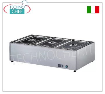 Technochef - TABLE ÉLECTRIQUE BAIN MARIE, Capacité 3 x GN 1/1, mod.359.A Bain-marie de table électrique, capacité 3 bacs GN 1/1 - h 150 mm (exclus), thermostat digital 30-90°C, V.230/1, Kw.2.00, dim.mm.1050x580x300h