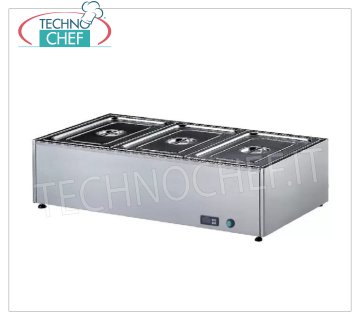Technochef - TABLE BAIN MARIE ELECTRIQUE, Capacité 3 x GN 1/1, mod.359.A Table bain marie électrique, capacité 3 bacs GN 1/1 - h 150 mm (exclus), thermostat digital 30-90°C, V.230/1, Kw.2,00, dim.mm.1050x580x300h